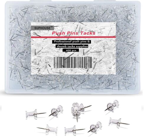 400 Piece Push Pins Tacks for Bulletin Board,Clear Thumb Tacks, Plastic Head and Steel Point, Thumbtacks, Standard Push Tacks for Home Office School Organization in Kuwait
