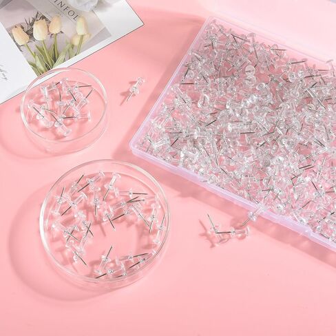 400 Piece Push Pins Tacks for Bulletin Board,Clear Thumb Tacks, Plastic Head and Steel Point, Thumbtacks, Standard Push Tacks for Home Office School Organization in Kuwait