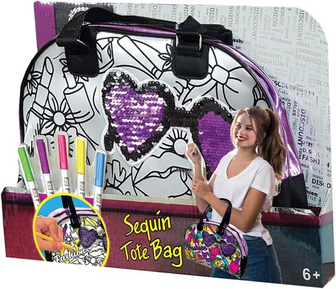 Amav Toys DIY حقيبة مراسلة قابلة للطلاء بالترتر القابل للعكس للفتيات - قم بإنشاء حقيبة الإطلاق المدرسية المخصصة الخاصة بك بسحاب - نشاط مثالي للنوم للأطفال من سن 6 سنوات فما فوق in Kuwait