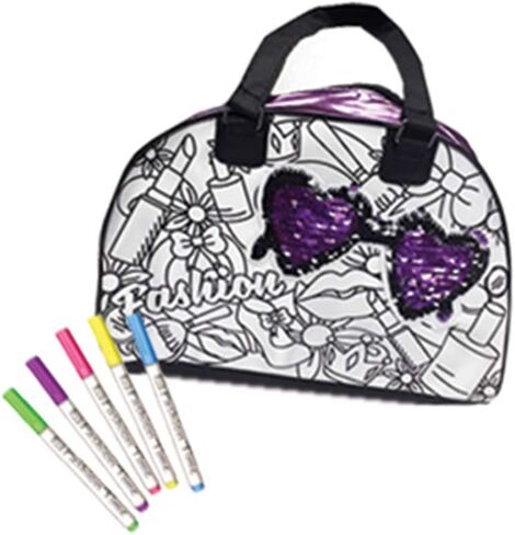 Amav Toys DIY حقيبة مراسلة قابلة للطلاء بالترتر القابل للعكس للفتيات - قم بإنشاء حقيبة الإطلاق المدرسية المخصصة الخاصة بك بسحاب - نشاط مثالي للنوم للأطفال من سن 6 سنوات فما فوق in Kuwait