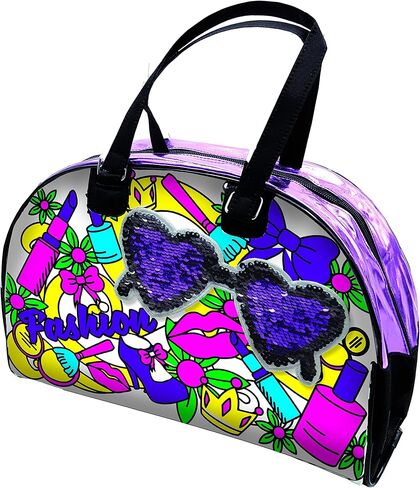 Amav Toys DIY حقيبة مراسلة قابلة للطلاء بالترتر القابل للعكس للفتيات - قم بإنشاء حقيبة الإطلاق المدرسية المخصصة الخاصة بك بسحاب - نشاط مثالي للنوم للأطفال من سن 6 سنوات فما فوق in Kuwait