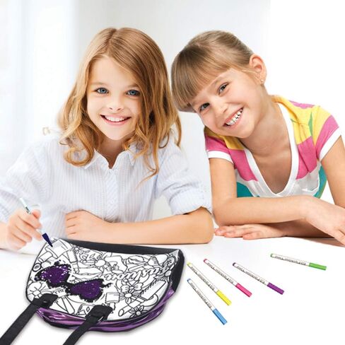 Amav Toys DIY حقيبة مراسلة قابلة للطلاء بالترتر القابل للعكس للفتيات - قم بإنشاء حقيبة الإطلاق المدرسية المخصصة الخاصة بك بسحاب - نشاط مثالي للنوم للأطفال من سن 6 سنوات فما فوق in Kuwait