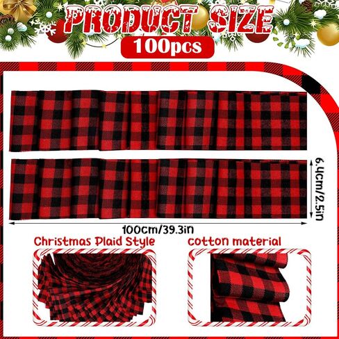 100 قطعة من قماش جانين مقطوع مسبقًا مقاس 2.55 × 39.3 بوصة أحمر أسود بافلو منقوش من القماش شرائط نسيج لخياطة اللحف القطنية من نسيج اللحف المنزلي للخياطة اليدوية المرقعة لعيد الميلاد in Kuwait