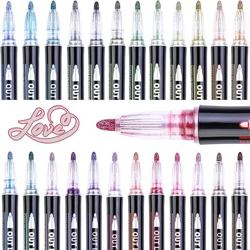 Super Squiggles Outline Markers Self-Outline Metallic Markers Glitter Doodle Drawing Double Line Shimmer Marker Pens (12 Color) in Kuwait