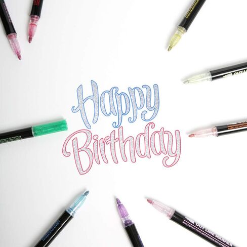 Super Squiggles Outline Markers Self-Outline Metallic Markers Glitter Doodle Drawing Double Line Shimmer Marker Pens (12 Color) in Kuwait