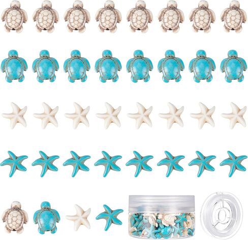 SUNNYCLUE 1 Box 100Pcs Turtle Beads Charms Mini & Large Summer Ocean Hawaii Turtle Animal Beads Bulk Synthetic Turquoise Beads Blue Loose Spacer Beads for Bracelet Necklace DIY Jewerly Making Kits in Saudi Arabia