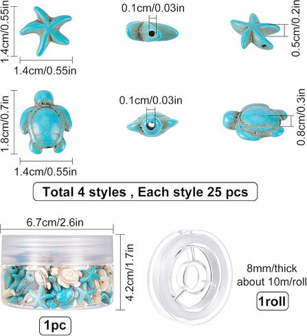 SUNNYCLUE 1 Box 100Pcs Turtle Beads Charms Mini & Large Summer Ocean Hawaii Turtle Animal Beads Bulk Synthetic Turquoise Beads Blue Loose Spacer Beads for Bracelet Necklace DIY Jewerly Making Kits in Saudi Arabia