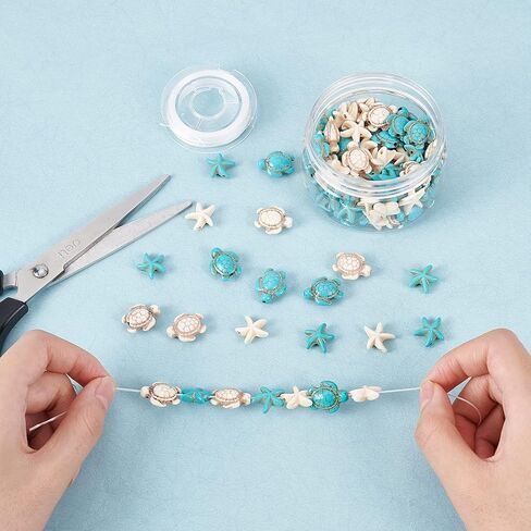 SUNNYCLUE 1 Box 100Pcs Turtle Beads Charms Mini & Large Summer Ocean Hawaii Turtle Animal Beads Bulk Synthetic Turquoise Beads Blue Loose Spacer Beads for Bracelet Necklace DIY Jewerly Making Kits in Saudi Arabia