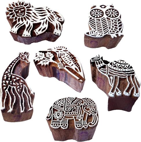 Jaipuri Shapes Ganesha and Music Wood Blocks for Printing (Set of 5) in Kuwait