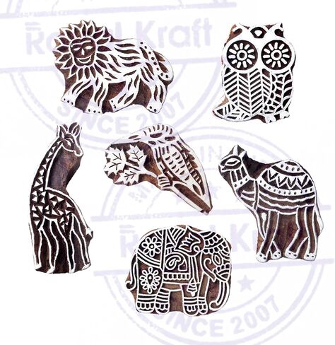 Jaipuri Shapes Ganesha and Music Wood Blocks for Printing (Set of 5) in Kuwait