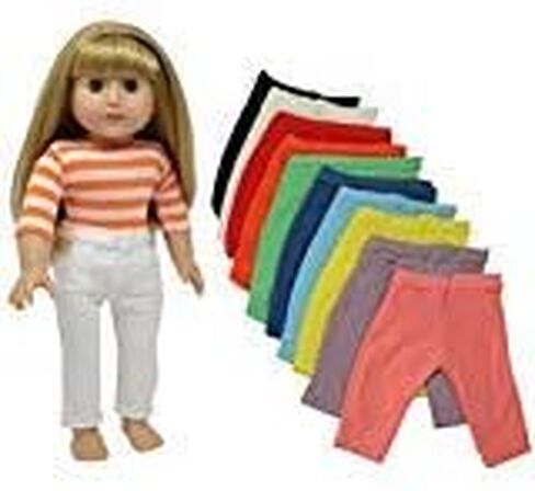 ذا نيويورك دول كوليكشن سروال دمى للدمى مقاس 18 انش - مجموعة من 10 قطع - يناسب ملابس دمى امريكان جيرل in Kuwait