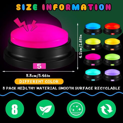 Xuhal 8 Pcs Buzzers for Trivia Games Show Buzzers Recordable Answer Buzzers with Number Recordable Button Gift for Christmas Office Home Trivia Nights, 8 Colors in Kuwait