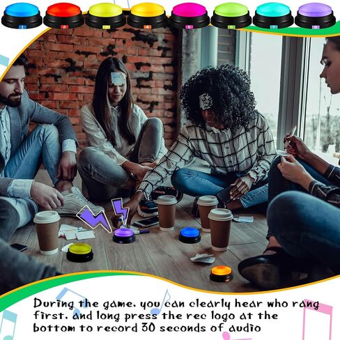 Xuhal 8 Pcs Buzzers for Trivia Games Show Buzzers Recordable Answer Buzzers with Number Recordable Button Gift for Christmas Office Home Trivia Nights, 8 Colors in Kuwait
