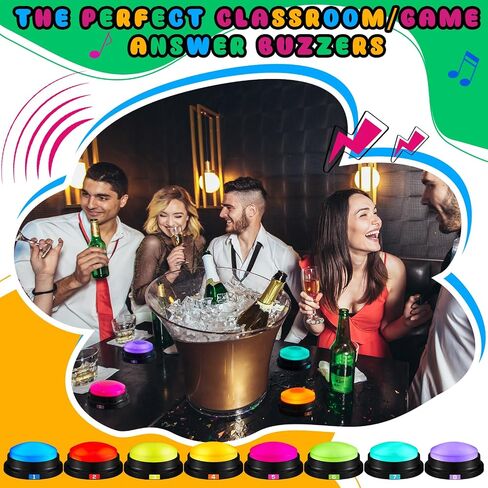 Xuhal 8 Pcs Buzzers for Trivia Games Show Buzzers Recordable Answer Buzzers with Number Recordable Button Gift for Christmas Office Home Trivia Nights, 8 Colors in Kuwait