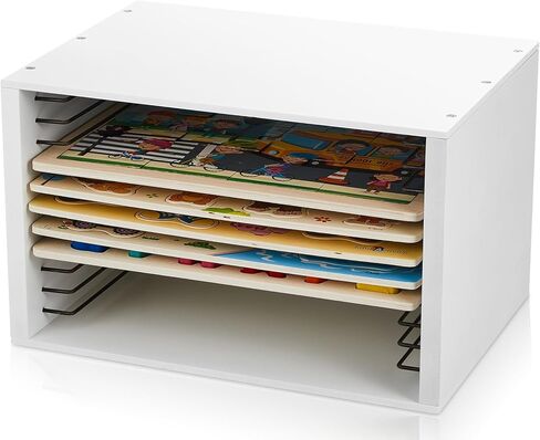 Sintuff Puzzle Holder Rack Wooden Jigsaw Puzzle Rack Organizer Layered Puzzle Storage Box Puzzle Stand Puzzle Shelf Puzzle Storage Case Holds 12 Puzzles for Craft Collection Lovers Accessories in Saudi Arabia