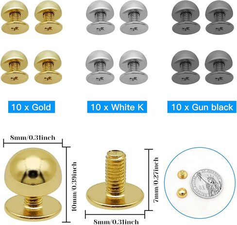 30Pcs Rivet Studs Screw Back Round Head Nailhead Round Buckle Button Cap Cone Stud Screw-Back Spike Metal Cone Studs Rivet for Handbag Belts Bags Dog Collar Accessories Leather Craft DIY(3 Colors) in Kuwait