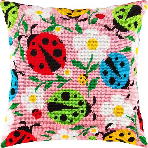 Brvsk Summer Needlepoint Kit for Adults and Beginners — Strawberry and Ladybugs 16″ × 16″ with Clear, Precise Printed Design on Cotton Canvas; Includes 2 Needles, Yarn, and Easy-Read Chart in Kuwait