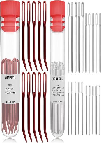30 Pieces Yarn Needles Set - Includes 10 Bent Tip Tapestry Needles and 20 Blunt Embroidery Needles with Large Eye - Ideal for Crafting, Cross-Stitch, Darning, Finishing Knit, Weave, Crochet, and DIY in Kuwait