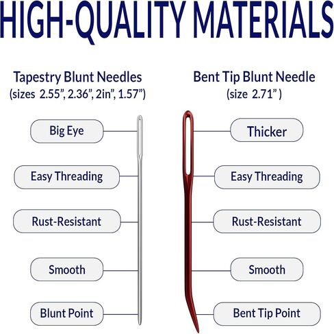 30 Pieces Yarn Needles Set - Includes 10 Bent Tip Tapestry Needles and 20 Blunt Embroidery Needles with Large Eye - Ideal for Crafting, Cross-Stitch, Darning, Finishing Knit, Weave, Crochet, and DIY in Kuwait