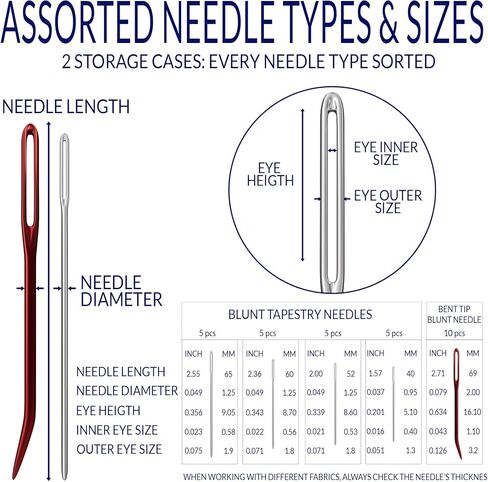 30 Pieces Yarn Needles Set - Includes 10 Bent Tip Tapestry Needles and 20 Blunt Embroidery Needles with Large Eye - Ideal for Crafting, Cross-Stitch, Darning, Finishing Knit, Weave, Crochet, and DIY in Kuwait