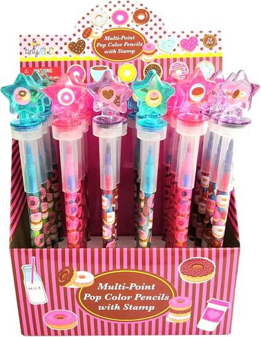 TINYMILLS 24 Pcs Donuts 2 in 1 Stackable Stacking Crayon with Extra Stamper Topper, Kids Party Favors, Goodie Bag Stuffers, Classroom Rewards, Prizes in Saudi Arabia