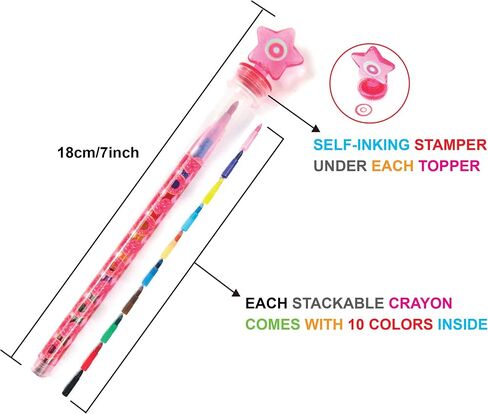 TINYMILLS 24 Pcs Donuts 2 in 1 Stackable Stacking Crayon with Extra Stamper Topper, Kids Party Favors, Goodie Bag Stuffers, Classroom Rewards, Prizes in Saudi Arabia
