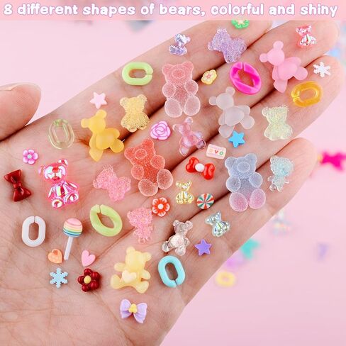 EditTime 275 قطعة من حليات الأظافر المصنوعة من الأكريليك الراتنج ثلاثية الأبعاد من الصوف والحلوى على شكل قلب وفاكهة الدب والأرنب ومستلزمات سجل القصاصات للحرف اليدوية لصناعة المجوهرات (متعددة الألوان 7) in Kuwait