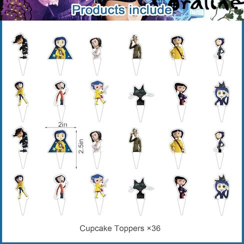 37 قطعة من زينة كعكة كورالاين مع قطعة واحدة من أعلى كعكة الهالوين، 36 قطعة من أغطية الكب كيك اللطيفة لديكورات حفلات أعياد الميلاد للفتيات in Kuwait