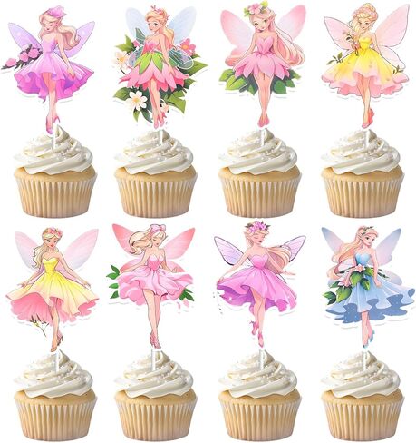24PCS Fairy Cupcake Toppers NO-DIY Fairy Cake Toppers Fairy Cake Decorations Fairy Party Decorations Fairy Birthday Party Supplies Fairy Baby Shower Supplies Fairy First Birthday Decorations in Kuwait