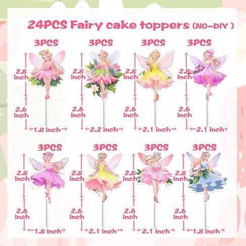 24PCS Fairy Cupcake Toppers NO-DIY Fairy Cake Toppers Fairy Cake Decorations Fairy Party Decorations Fairy Birthday Party Supplies Fairy Baby Shower Supplies Fairy First Birthday Decorations in Kuwait