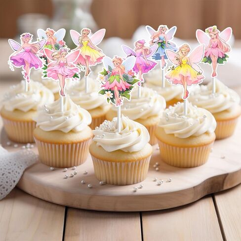 24PCS Fairy Cupcake Toppers NO-DIY Fairy Cake Toppers Fairy Cake Decorations Fairy Party Decorations Fairy Birthday Party Supplies Fairy Baby Shower Supplies Fairy First Birthday Decorations in Kuwait