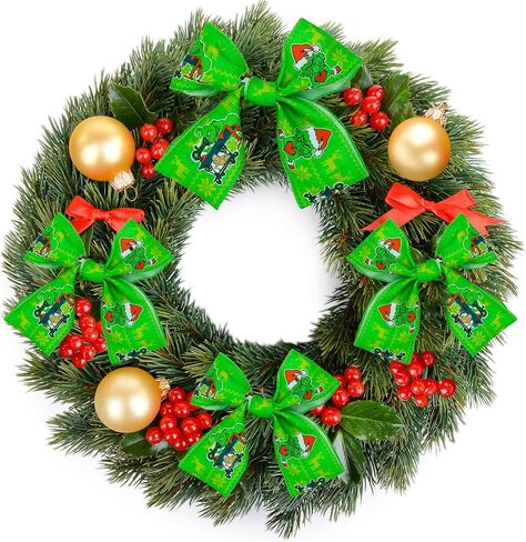 شريط Grinch سلكي مقاس 2.5 بوصة - 4 أشرطة عيد الميلاد بطول 30 ياردة لأكاليل الزهور والأقواس والحرف اليدوية - شريط سلكي للعطلات لأكاليل الزهور والحرف اليدوية in Kuwait