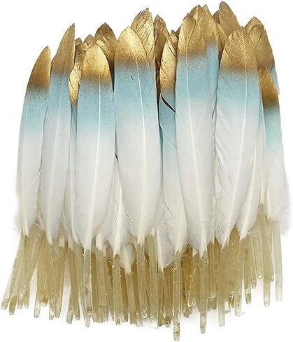 LONDGEN 50pcs Natural Goose Feathers 4-6inch for DIY Craft Wedding Home Party Decoration Gold Feather and Gift Box Decorations (Black&gold1) in Kuwait