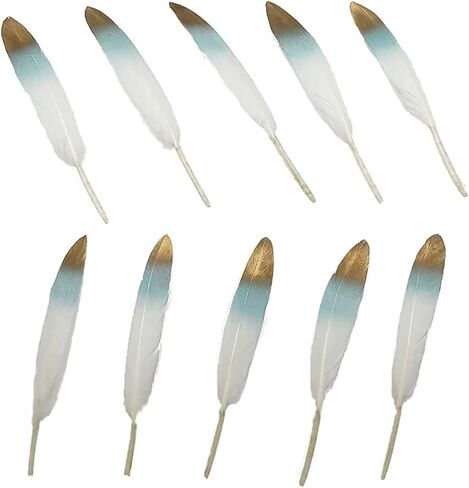 LONDGEN 50pcs Natural Goose Feathers 4-6inch for DIY Craft Wedding Home Party Decoration Gold Feather and Gift Box Decorations (Black&gold1) in Kuwait