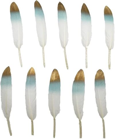LONDGEN 50pcs Natural Goose Feathers 4-6inch for DIY Craft Wedding Home Party Decoration Gold Feather and Gift Box Decorations (Black&gold1) in Kuwait