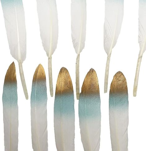 LONDGEN 50pcs Natural Goose Feathers 4-6inch for DIY Craft Wedding Home Party Decoration Gold Feather and Gift Box Decorations (Black&gold1) in Kuwait