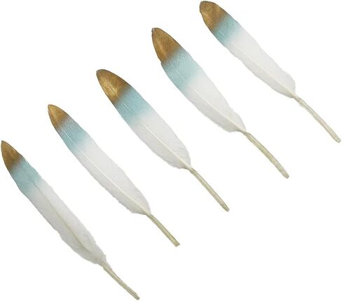 LONDGEN 50pcs Natural Goose Feathers 4-6inch for DIY Craft Wedding Home Party Decoration Gold Feather and Gift Box Decorations (Black&gold1) in Kuwait