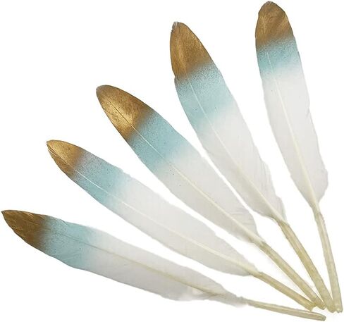 LONDGEN 50pcs Natural Goose Feathers 4-6inch for DIY Craft Wedding Home Party Decoration Gold Feather and Gift Box Decorations (Black&gold1) in Kuwait