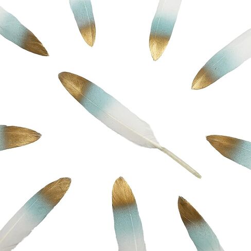 LONDGEN 50pcs Natural Goose Feathers 4-6inch for DIY Craft Wedding Home Party Decoration Gold Feather and Gift Box Decorations (Black&gold1) in Kuwait