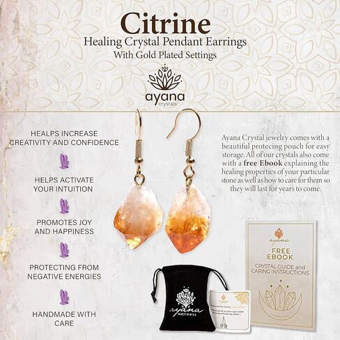 أقراط كريستال Ayana Wellness - مصنوعة يدويًا من الحجر الطبيعي من مصادر أخلاقية - أقراط متدلية للنساء in Kuwait