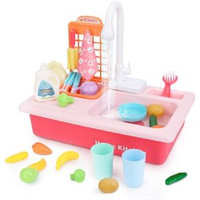 BOBXIN Play Sink with Running Water, Kids Play Kitchen Toy Sink Electric Dishwasher, Pretend Role Play Kitchen Toys Set with Upgraded Working Faucet and Dishes Playset for Girls, Toddler and Boys in Saudi Arabia
