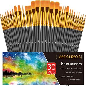 Paint Brushes Set, 60 Pcs Paint Brushes for Acrylic Painting, Oil Watercolor Acrylic Paint Brush, Artist Paintbrushes for Body Face Rock Canvas, Kids Adult Drawing Arts Crafts Supplies, Black