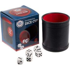 Brybelly Professional Shaker Cups | Leather with Velvet Felt-Lined Interior | 1 Red Lined Cup and 5 Dice Set, 16mm