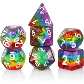 Polyhedral DND Dice Set RPG Rainbow Candy Dice for Dungeons and Dragons(D&D) Role Playing Game,MTG,Pathfinder,Table Game 7-Die Dice Set in Kuwait