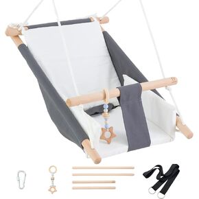 سرير أرجوحة مريح للأطفال من Troispot، قماش آمن وكرسي أرجوحة خشبي معلق للأطفال والرضع والأطفال الصغار وألعاب الأطفال، أرجوحة داخلية وخارجية لملعب داخلي أو أرجوحة شجرة أو الفناء الخلفي، D2 in Kuwait