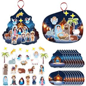 FaCraft المهد الحرف للأطفال 24PCS جعل مشهد المهد ملصقات زخرفة عيد الميلاد الحرف مجموعات، DIY المهد مجموعة لمدرسة الأحد الفصول الدراسية الدينية المسيحية عيد الميلاد حزب لعبة لصالح الهدايا