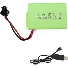 Fisca Rechargeable 3.7V 600mAh Lithium Ion Spare Battery with USB Charger, SM 2P Connector for RC Robot and Robotic Dog in Kuwait