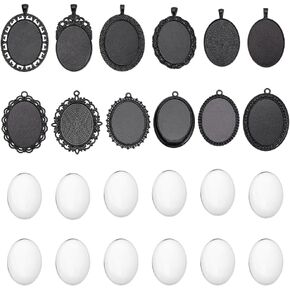 PH PandaHall 60pcs Pendant Tray Kit, 30pcs 5 Color Oval Pendant Blank Bezel, 30pcs 25 x 18mm Glass Cabochon Dome Tiles Clear Cameo Memorial Photo Pendant for Wedding Bouquet Graduation Photo Charm in Kuwait