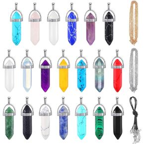 20 Pieces Crystal Necklaces, Include 20 Pieces Hexagonal Pointed Chakra Pendant Bullet Shape Quartz Crystal Natural Hexagon Stone Crystal Pendant and 20 Pieces Black Leather Silver Gold Alloy Chain in Kuwait