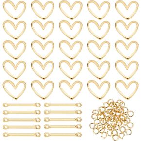 BENECREAT 20pcs Real 18K Gold Plated Linking Rings Brass Heart Jewelry Connectors Open Bezels for Bracelets Necklace DIY Making, Wedding, Mother's Day Festival Gifts, 11.5x13mm
